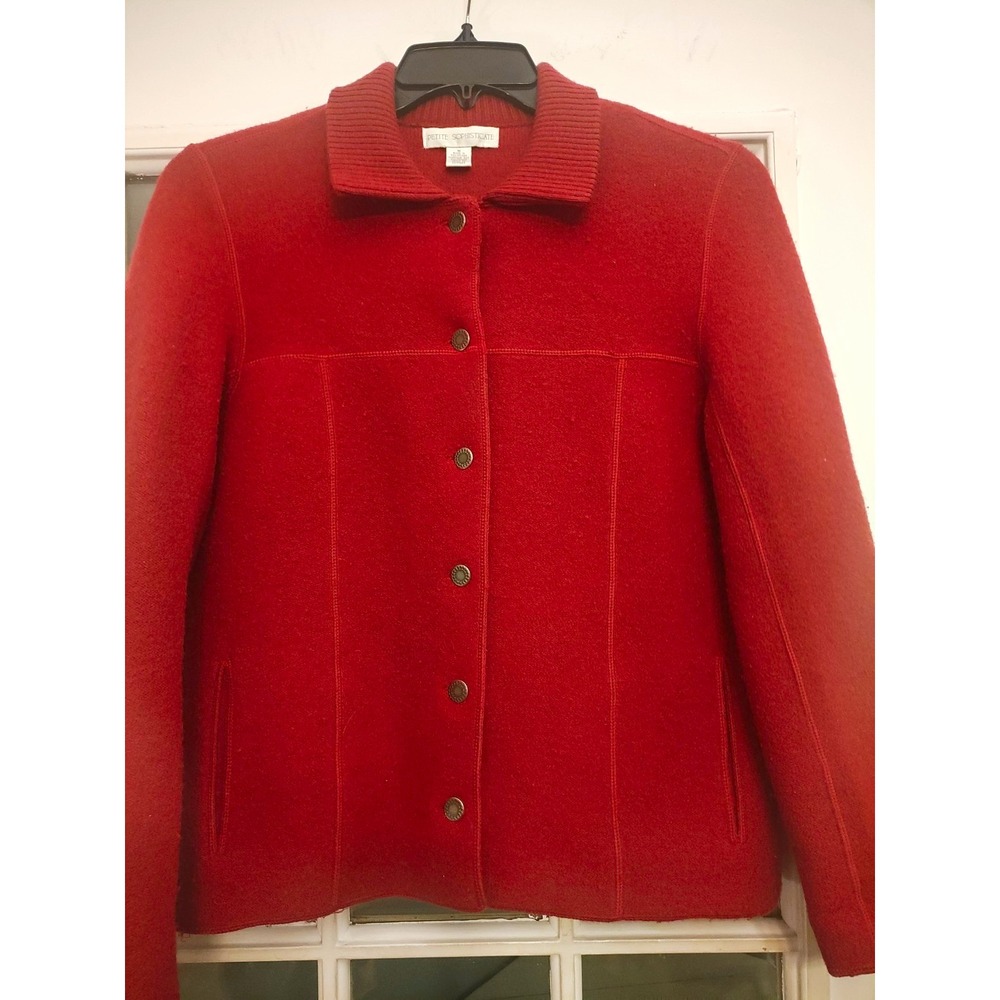Petite Sophisticate Red Wool Button Front Short Jacket Pockets Women M